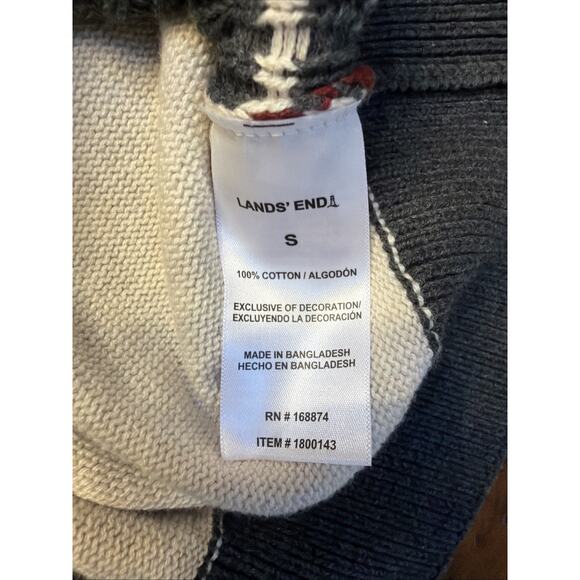 Lands' End Bear Fair Isle Crewneck Women’s Sweater Cream Holiday Winter Small - Picture 5 of 7